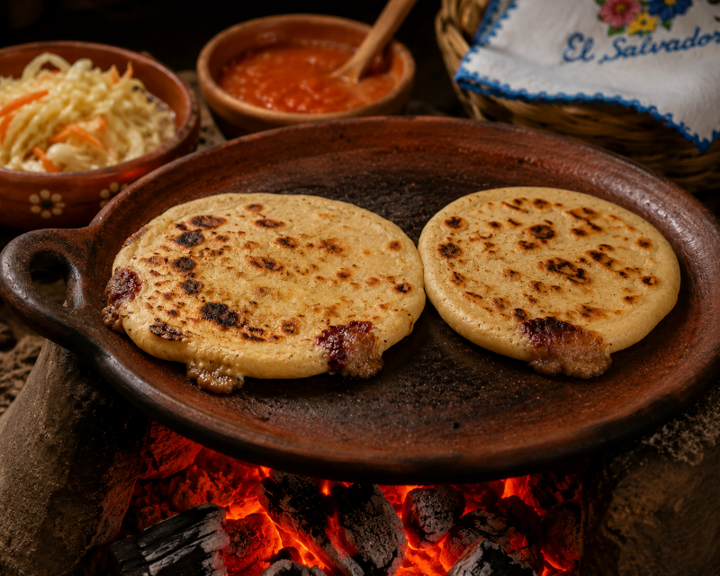 Pupusas tradicionales en comal de barro